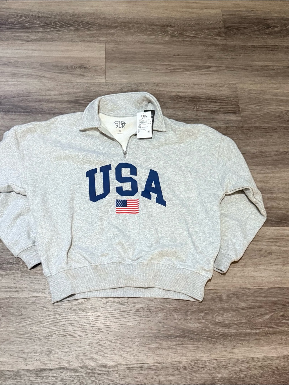 Chaser USA Quarter-Zip Sweatshirt - Light Heather Gray with Navy & Red